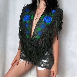 70s MEXICAN MADE GENUINE LEATHER FRINGE BIKER VEST